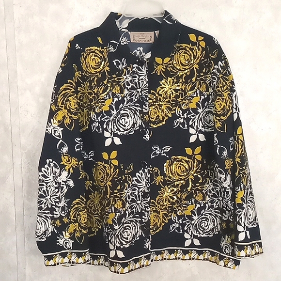 Life Style Woman, Size 2XL Floral Printed button down jacket, Navy Blue, pre lov - Picture 1 of 9